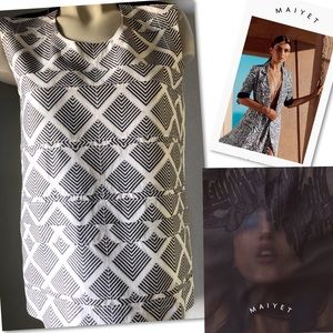 MAIYET SILK BLACK WHITE DIAMOND STRIPED TOP BLOUSE